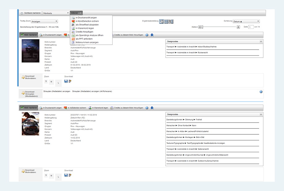 Motive export with AdSelection