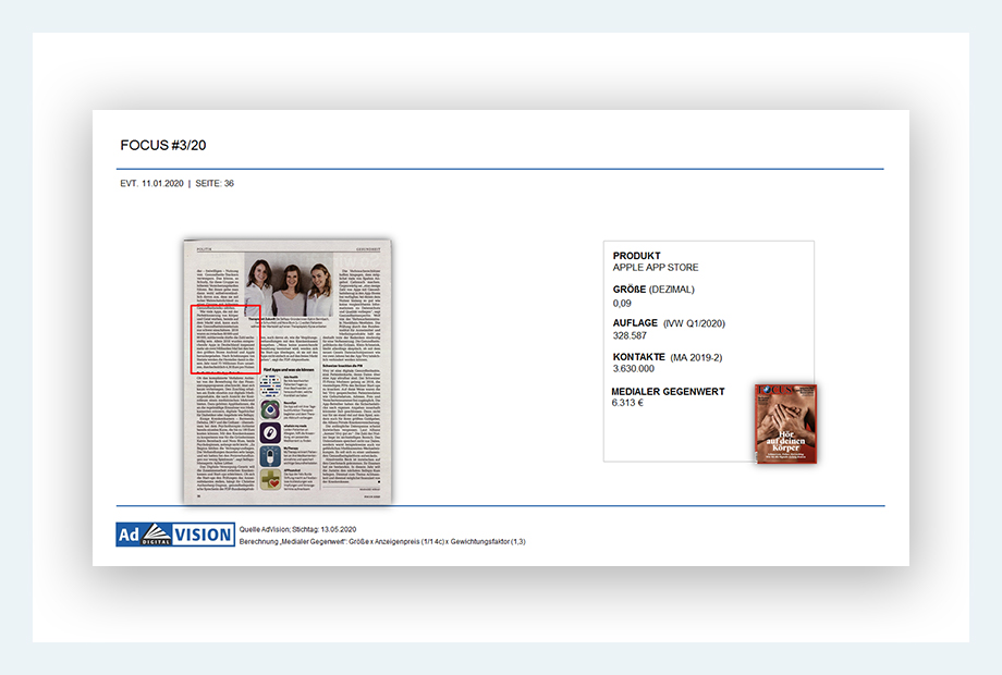 Creation of clippings in the EdiMon tool from AdVision digital