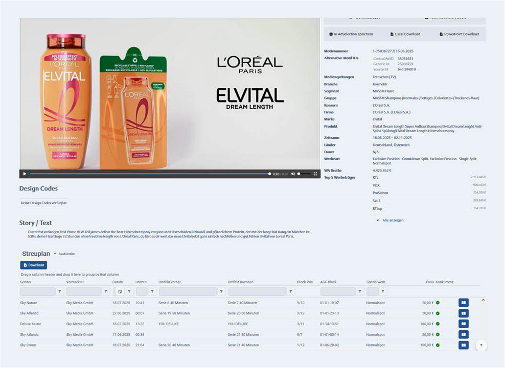 Spending-Daten zu Werbschaltungen in Excel-Tabelle in der AdZyklopaedie von AdVision digital